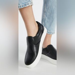 Black Faux Leather Slip-On Shoes